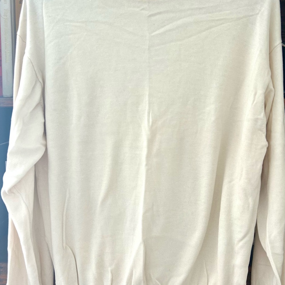 Pronto Uomo Men's silk and cotton blend Ivory Crewneck Sweater.Cuff waist detail